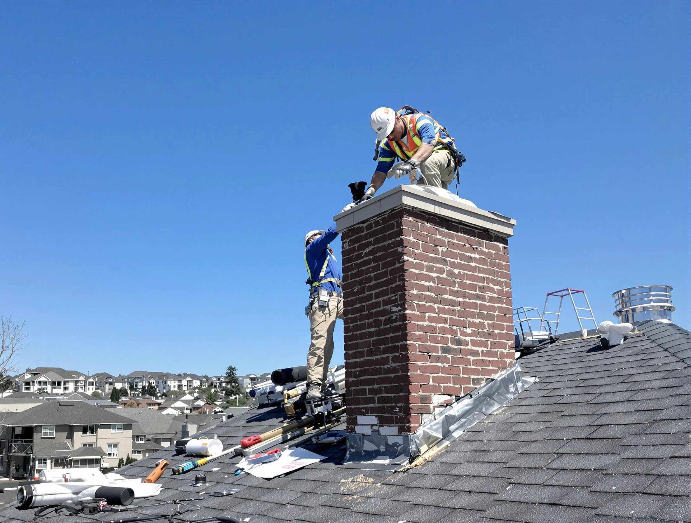 Babylon Chimney Sweep repairing a chimney crown in Babylon, NY