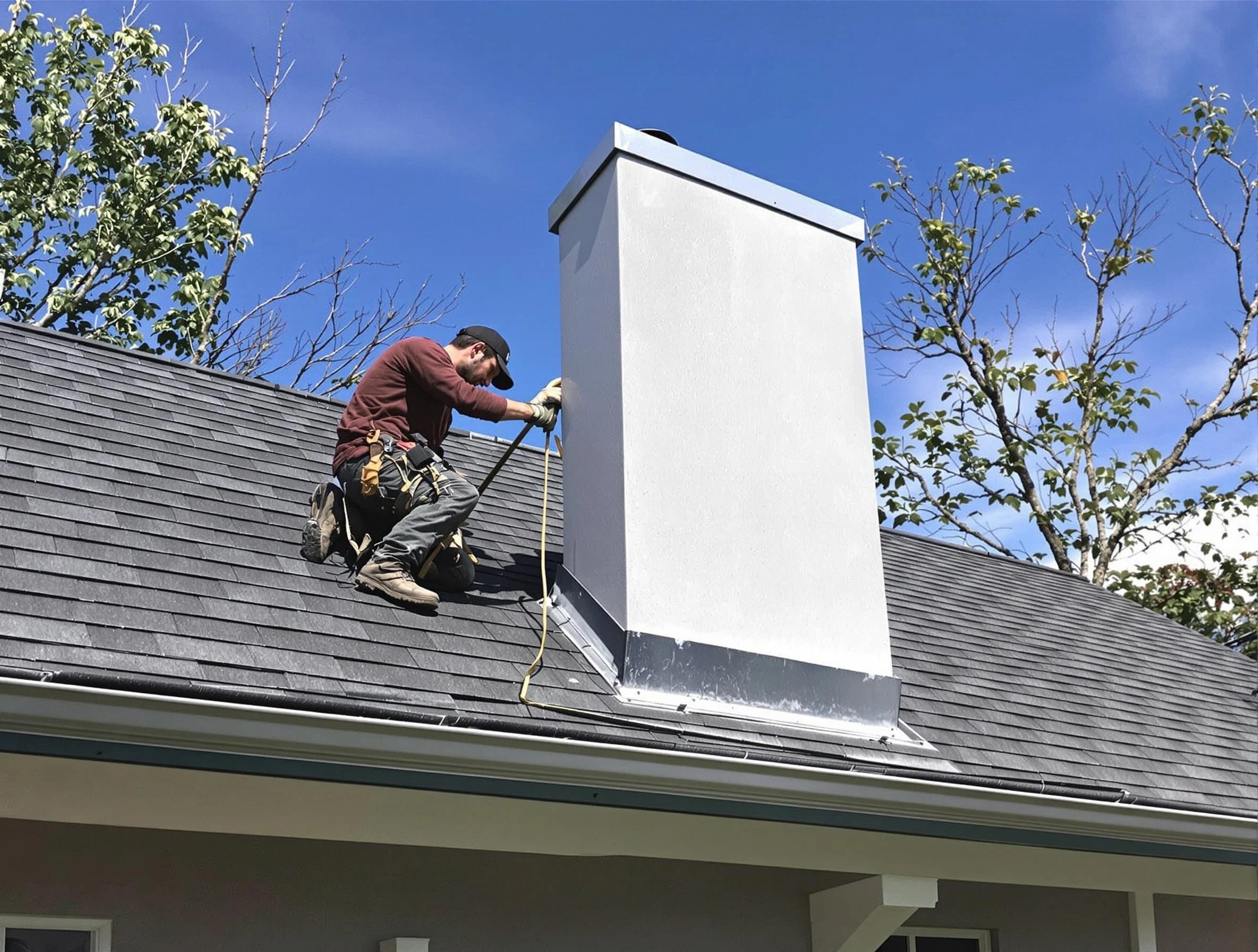Babylon Chimney Sweep team member finishing chimney construction in Babylon, NY