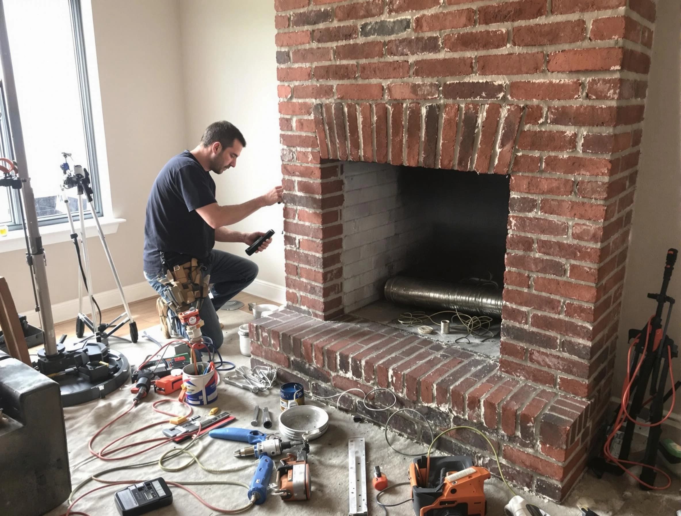 Babylon Chimney Sweep specialist finalizing chimney liner service in Babylon, NY
