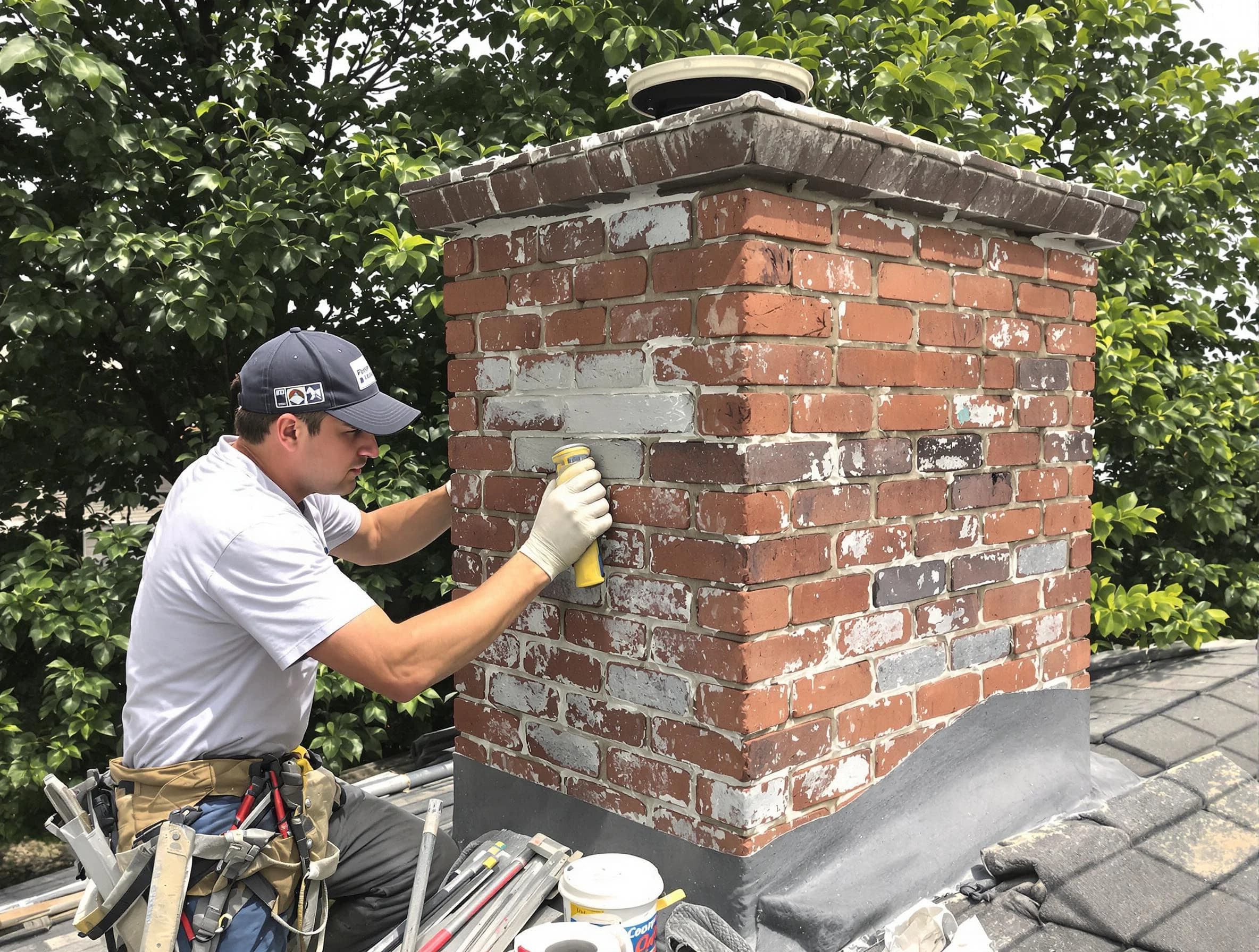 Babylon Chimney Sweep restoring an aging chimney in Babylon, NY
