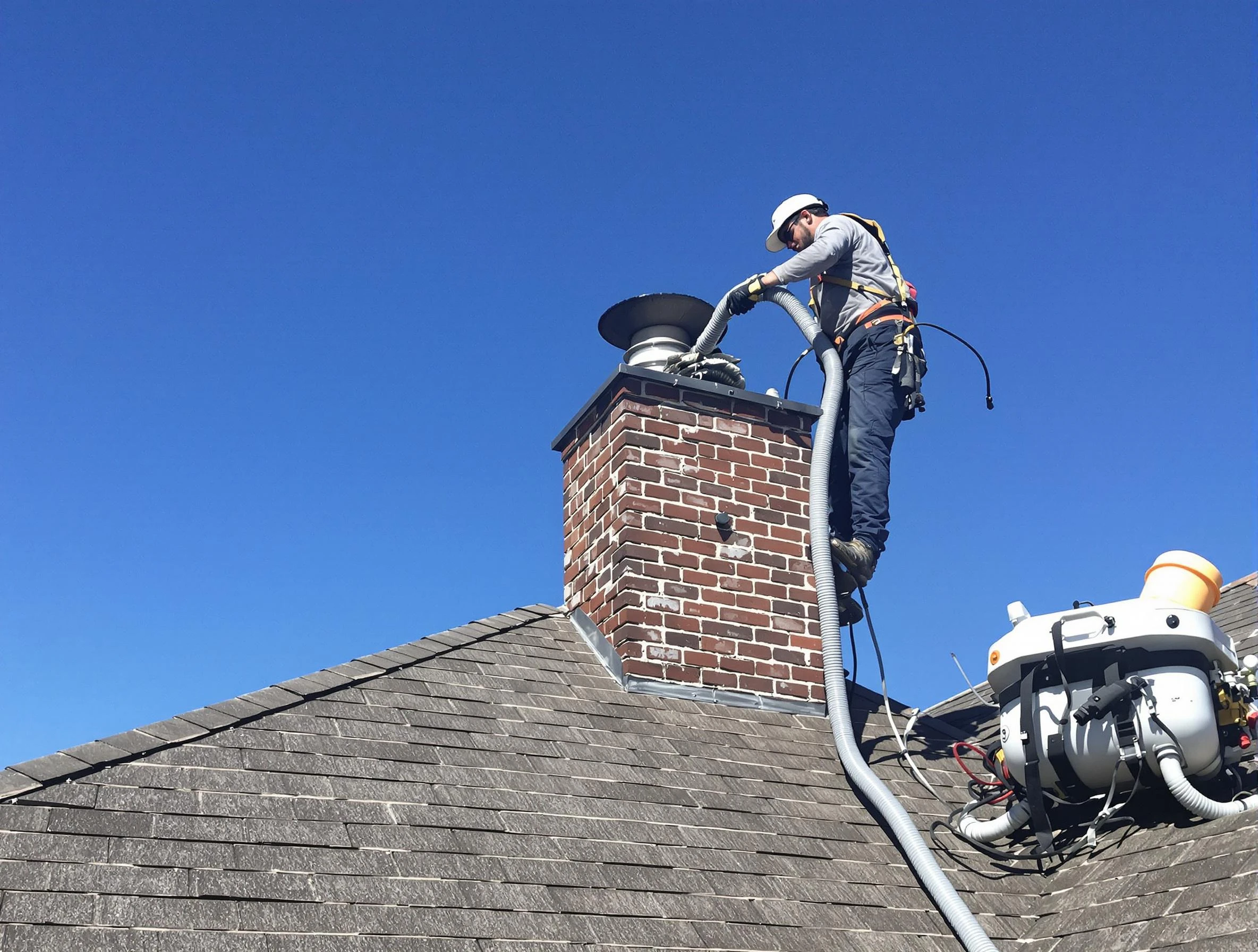 Dedicated Babylon Chimney Sweep team member cleaning a chimney in Babylon, NY