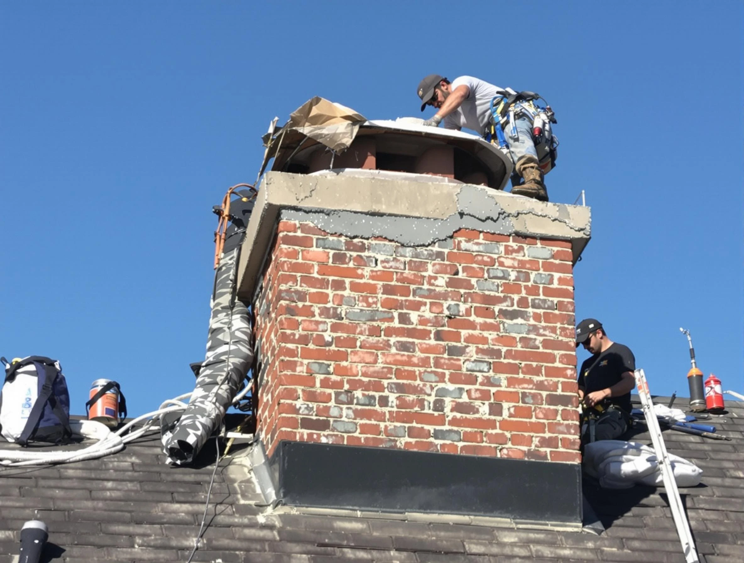 Babylon Chimney Sweep installing a custom chimney crown in Babylon, NY