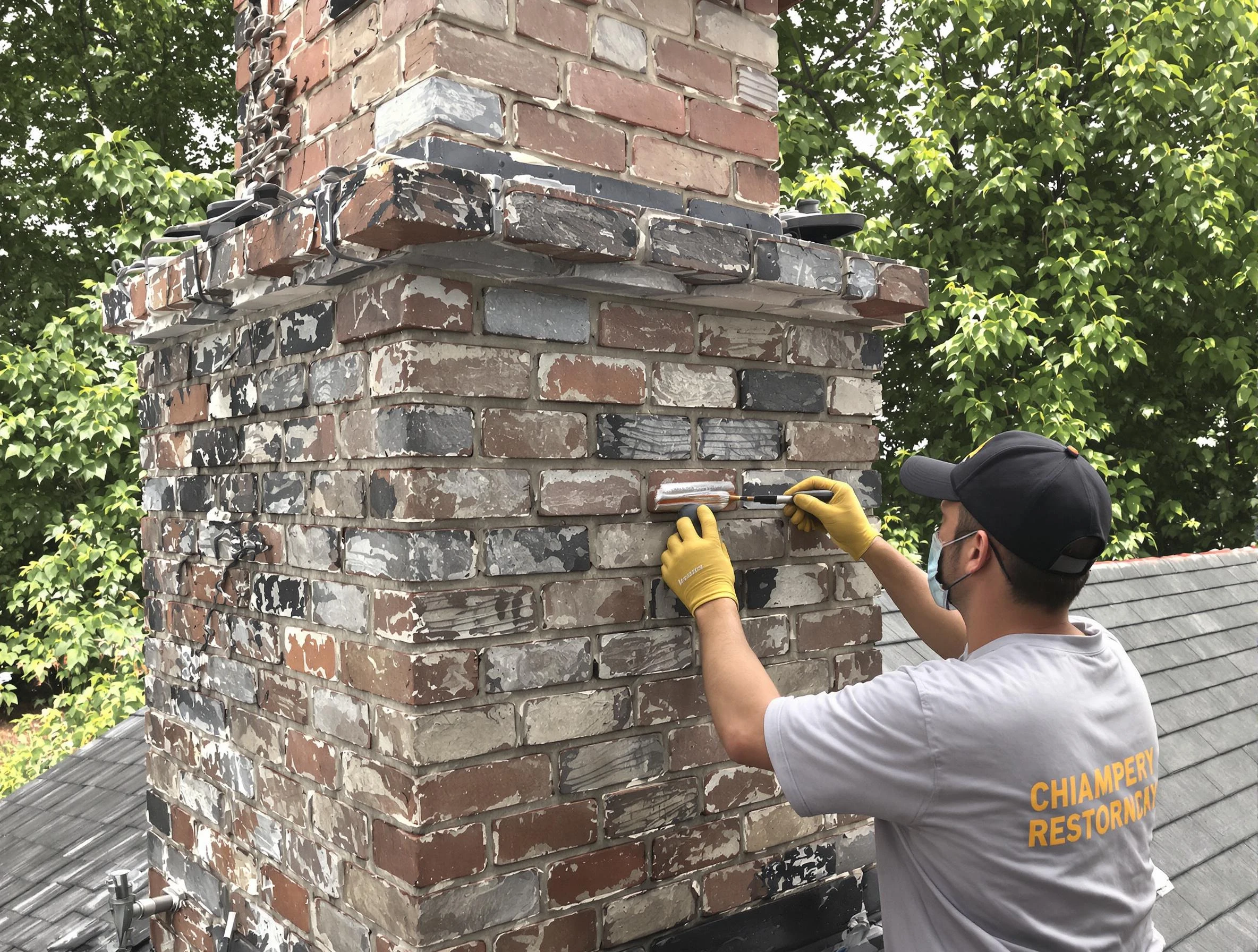 In-progress chimney restoration by Babylon Chimney Sweep in Babylon, NY
