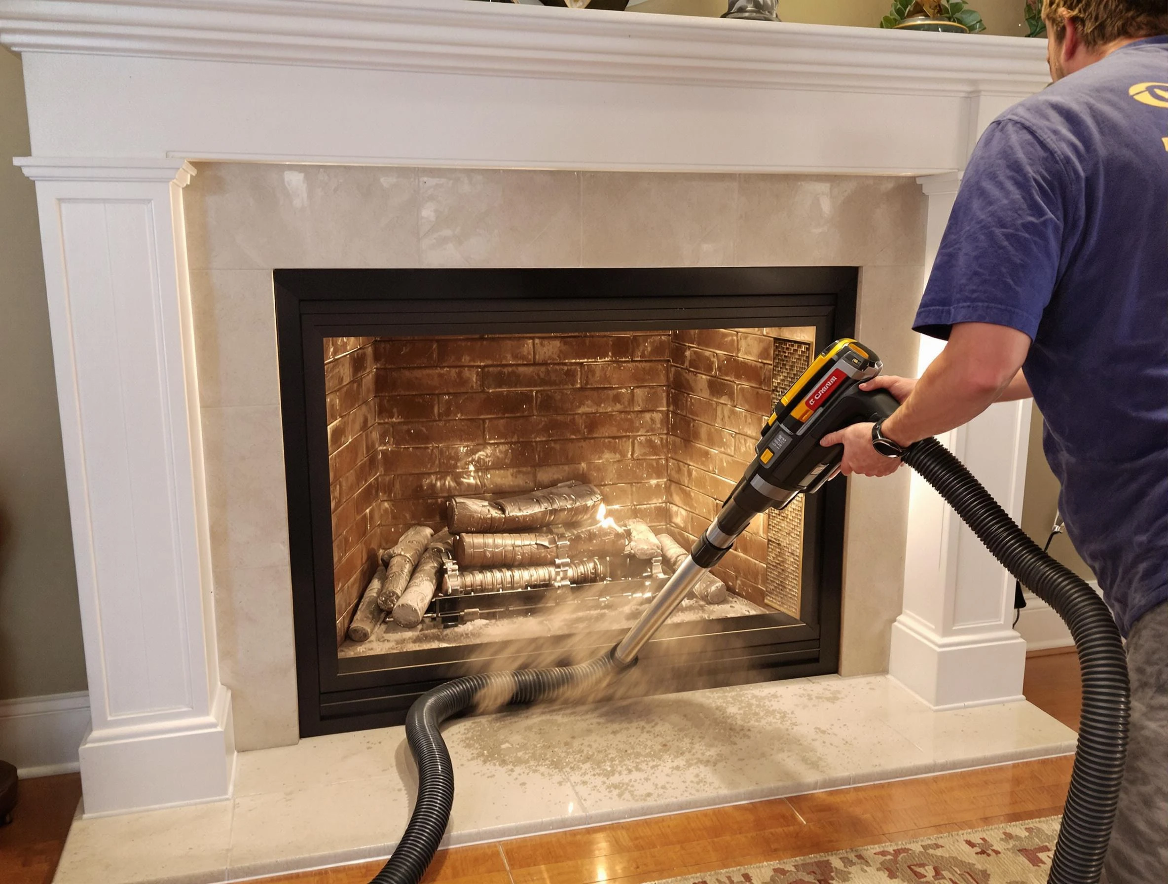 Fireplace cleaning performed by Babylon Chimney Sweep in Babylon, NY